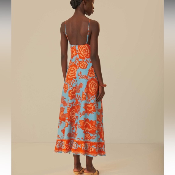 Farm Rio Blue Lace Garden Midi Dress. - Picture 2 of 8